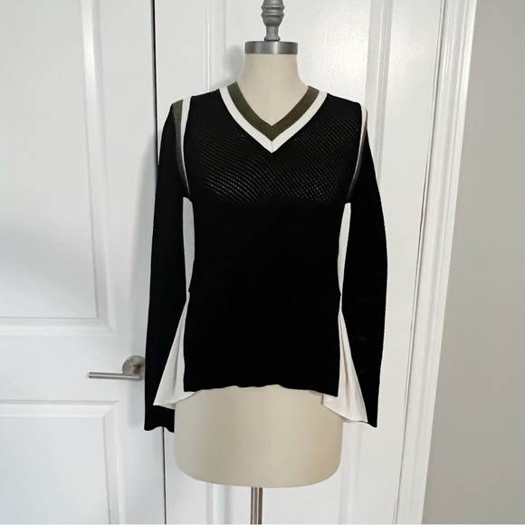 VERONICA Beard Studio Mix Media Mesh Sweater Top Size Small Black White Green - Picture 4 of 8
